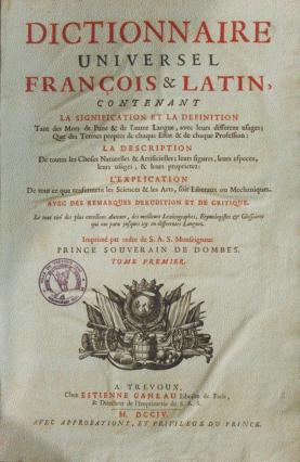 Page de garde du Dictionnaire de Trévoux