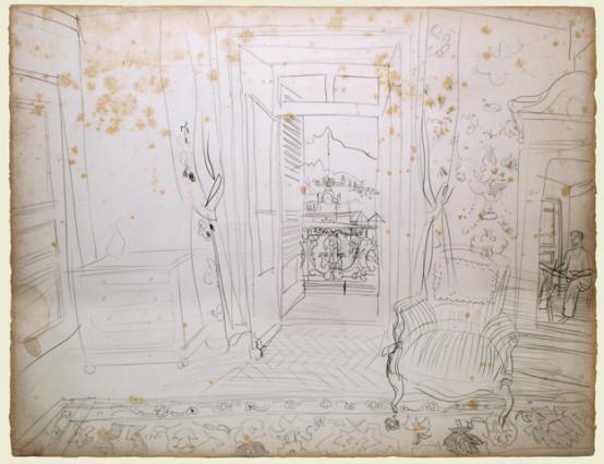 « Intérieur d’une chambre d’hôtel d’Aix-les-Bains », dessin de Raoul Dufy