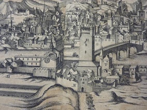 La Tour des Valois et le pont sur le Rhône, détail de La ville archiépiscopale et primatiale de Vienne en Dauphiné, 1648, Musée de Vienne