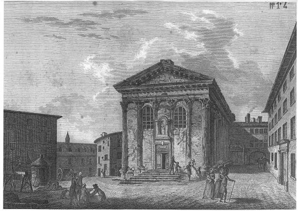 Le temple d'Auguste et de Livie à Vienne transformé en église Notre-Dame-de-la-Vie, fin du 18e siècle, Musées de Vienne