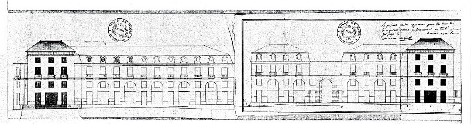 Élévations de la place du Marché-Neuf, 1795, dessin, C.F.M. Attiret, Riom